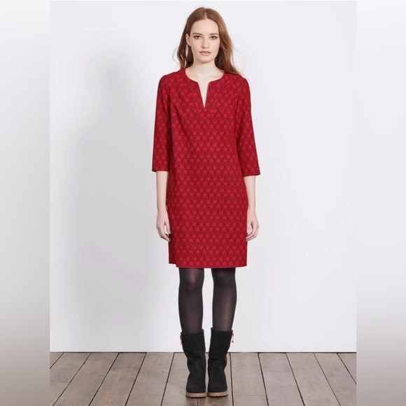 Boden Easy Notch Neck Mini Shift Dress in Red size 8 - Picture 3 of 14